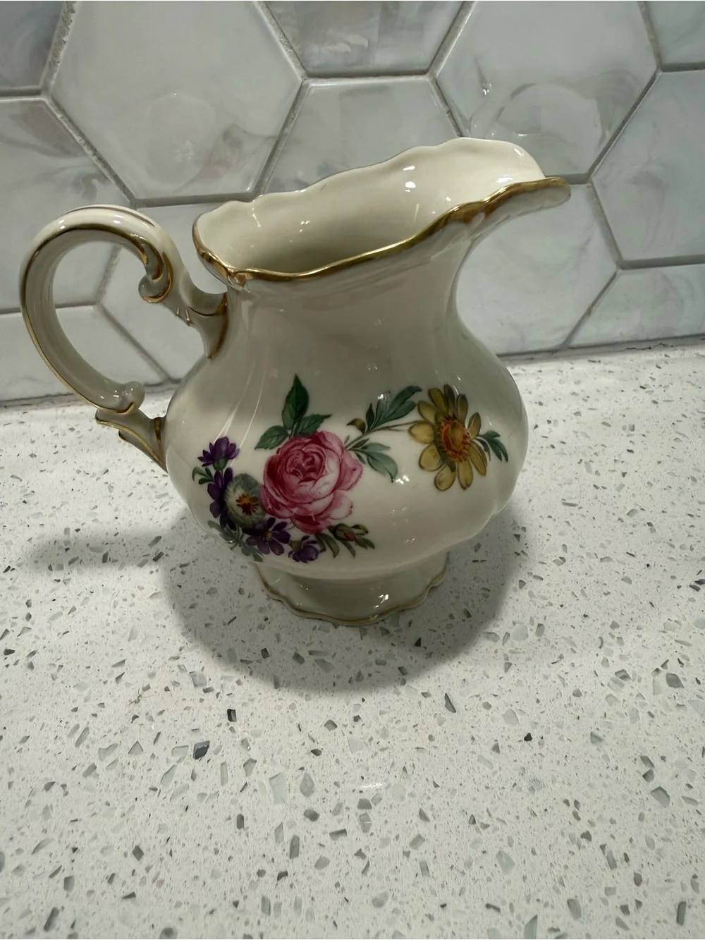 Royal York Madeleine Bridal Bouquet Pattern Creamer Milk Pitcher Germany Gold